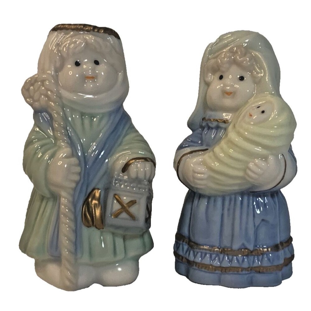 Autom Vintage Ceramic Nativity Joseph Mary with Baby Jesus 2 Figurines Christmas